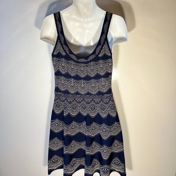 BCBGMaxAzria SZ L Navy & Cream sweater tank dress Layers Timeless Preppy Office - Picture 4 of 9